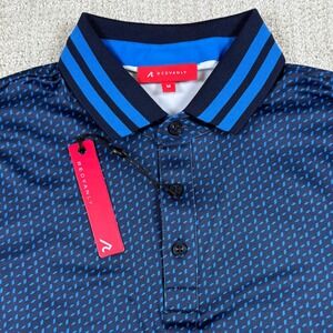 NEW Redvanly Mens Medium Midnight Navy Pascal Geometric Golf Polo Shirt R2503